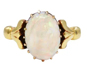 Victorian Opal 14 Karat Yellow Gold Lotus Gemstone Antique Ring