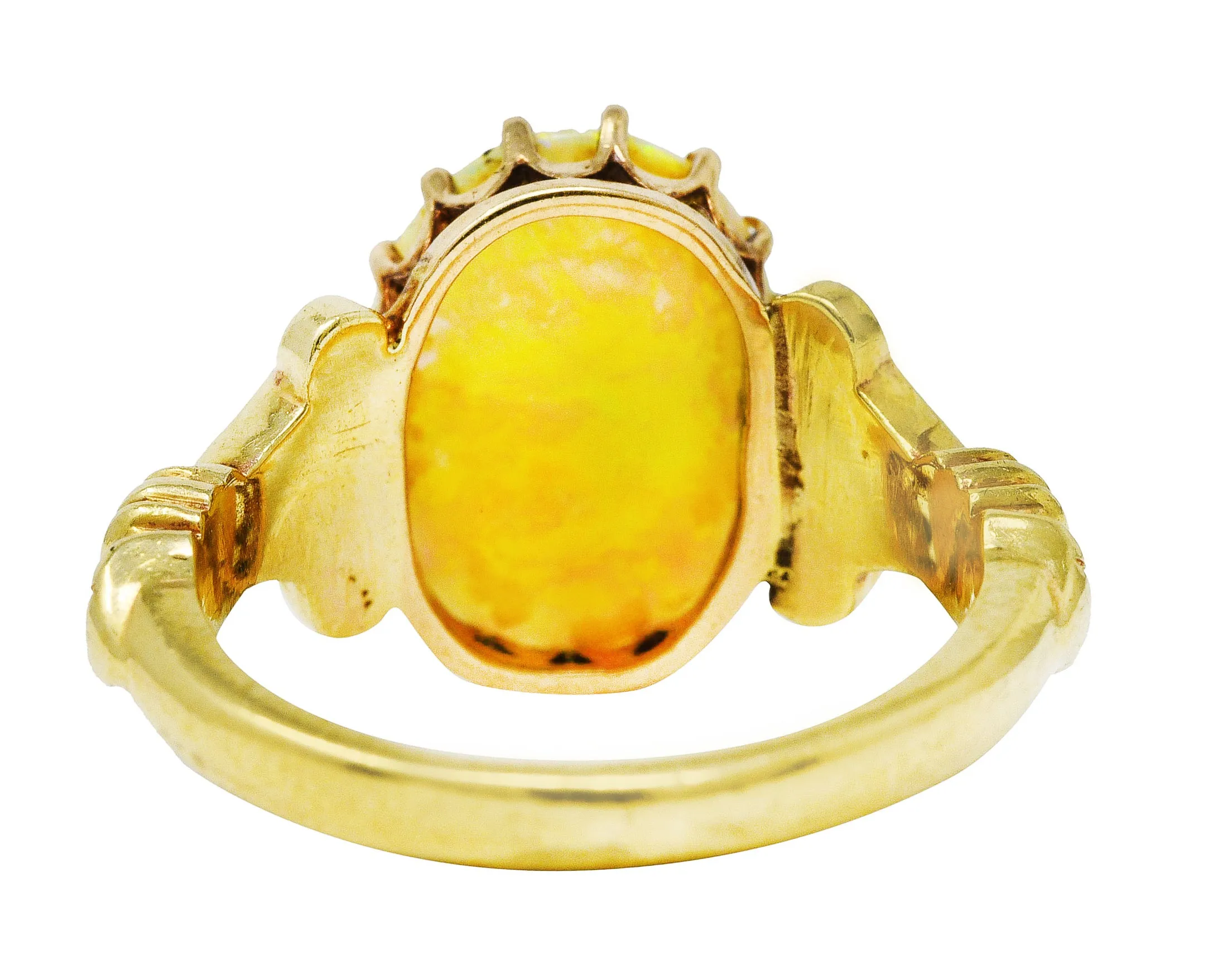 Victorian Opal 14 Karat Yellow Gold Lotus Gemstone Antique Ring