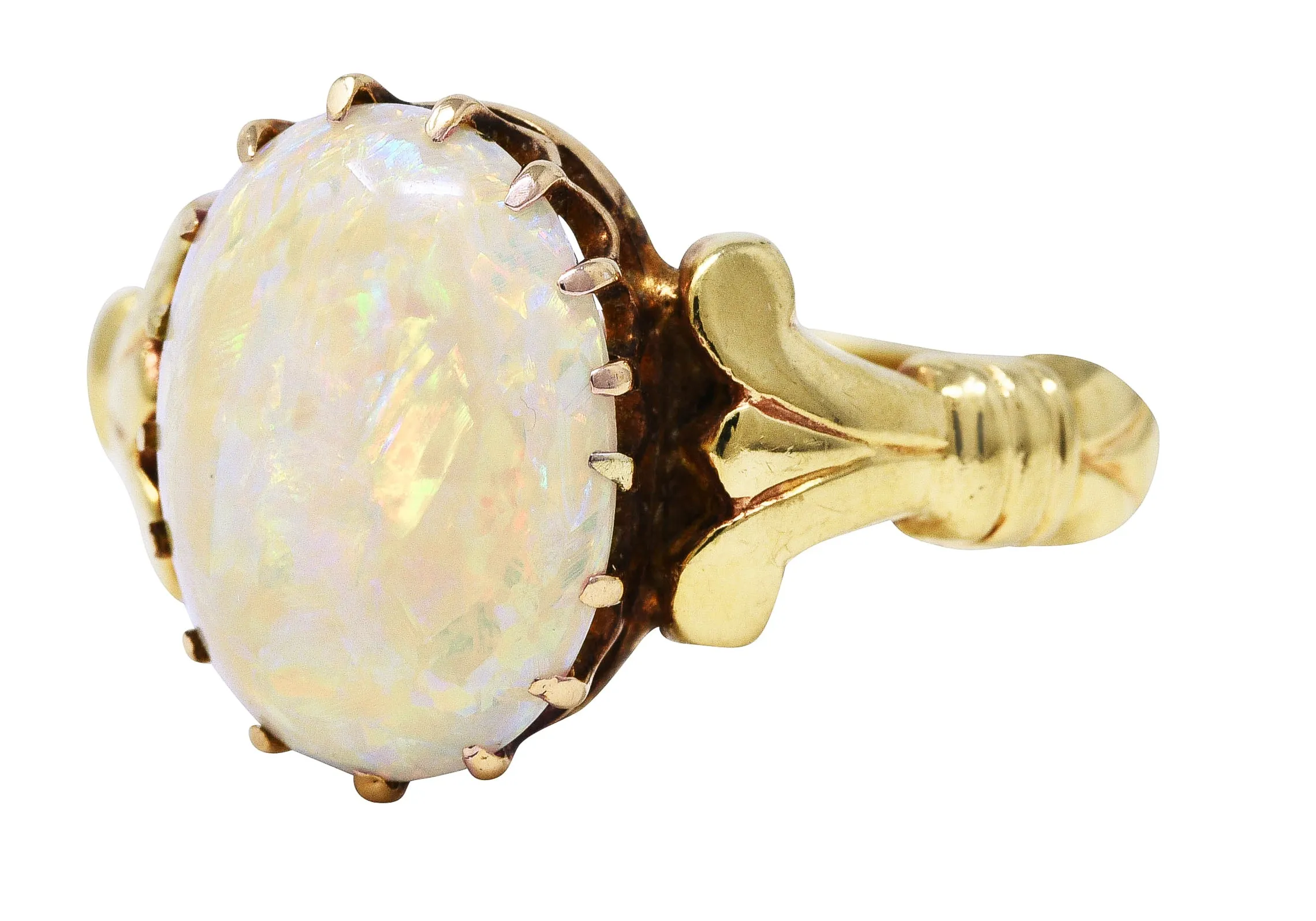 Victorian Opal 14 Karat Yellow Gold Lotus Gemstone Antique Ring