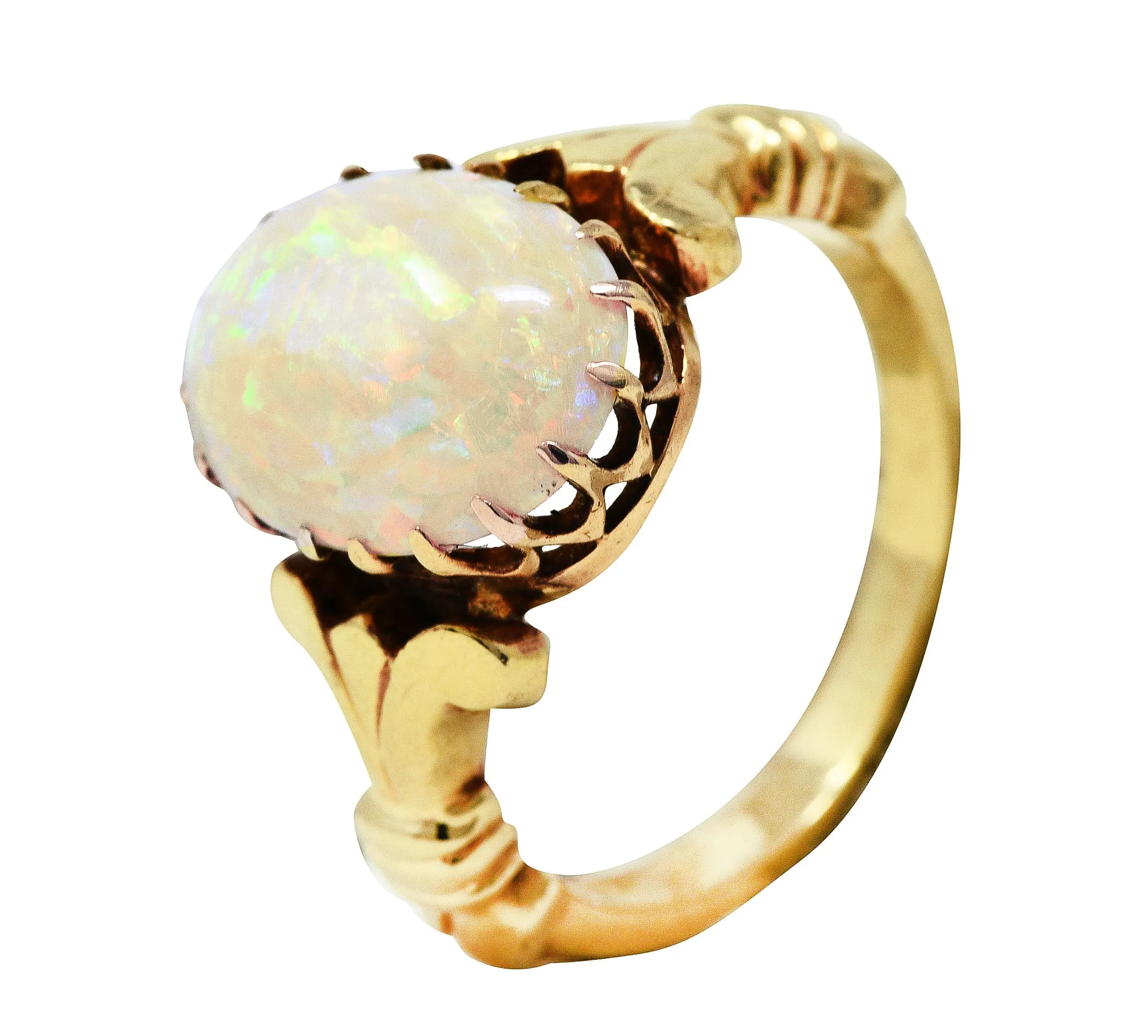 Victorian Opal 14 Karat Yellow Gold Lotus Gemstone Antique Ring