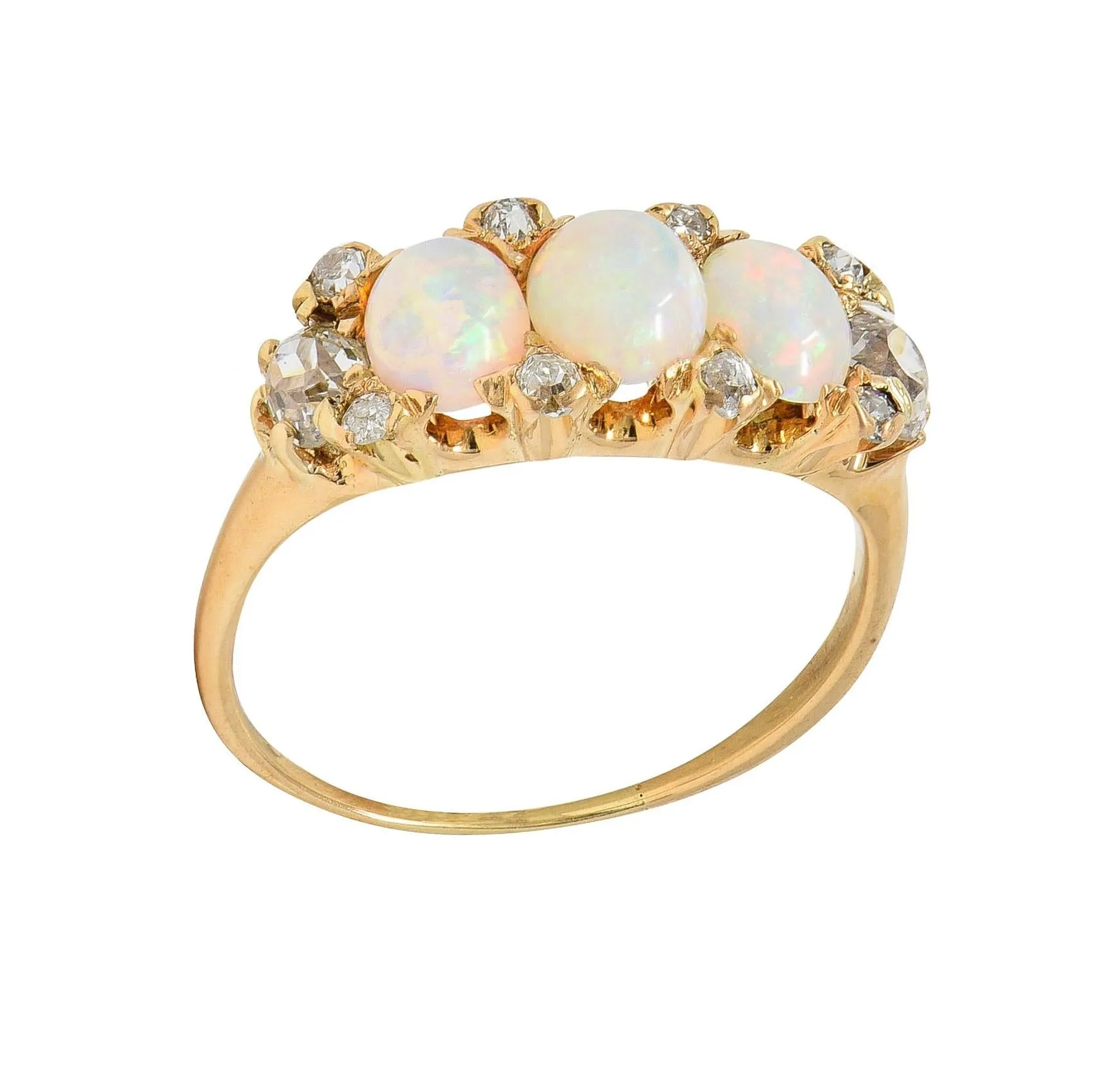 Victorian Opal Diamond 14 Karat Yellow Gold Antique Band Ring