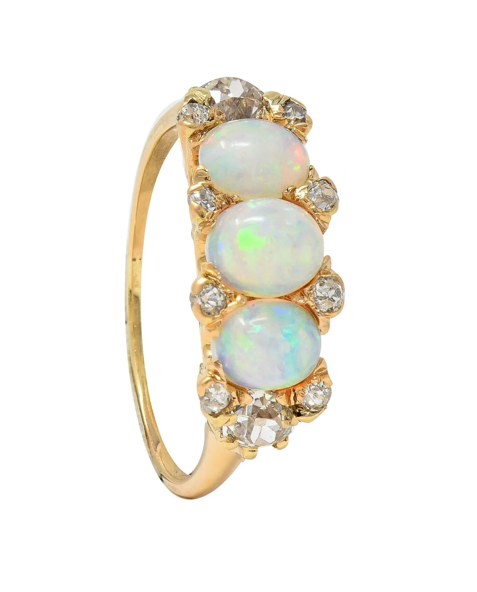 Victorian Opal Diamond 14 Karat Yellow Gold Antique Band Ring