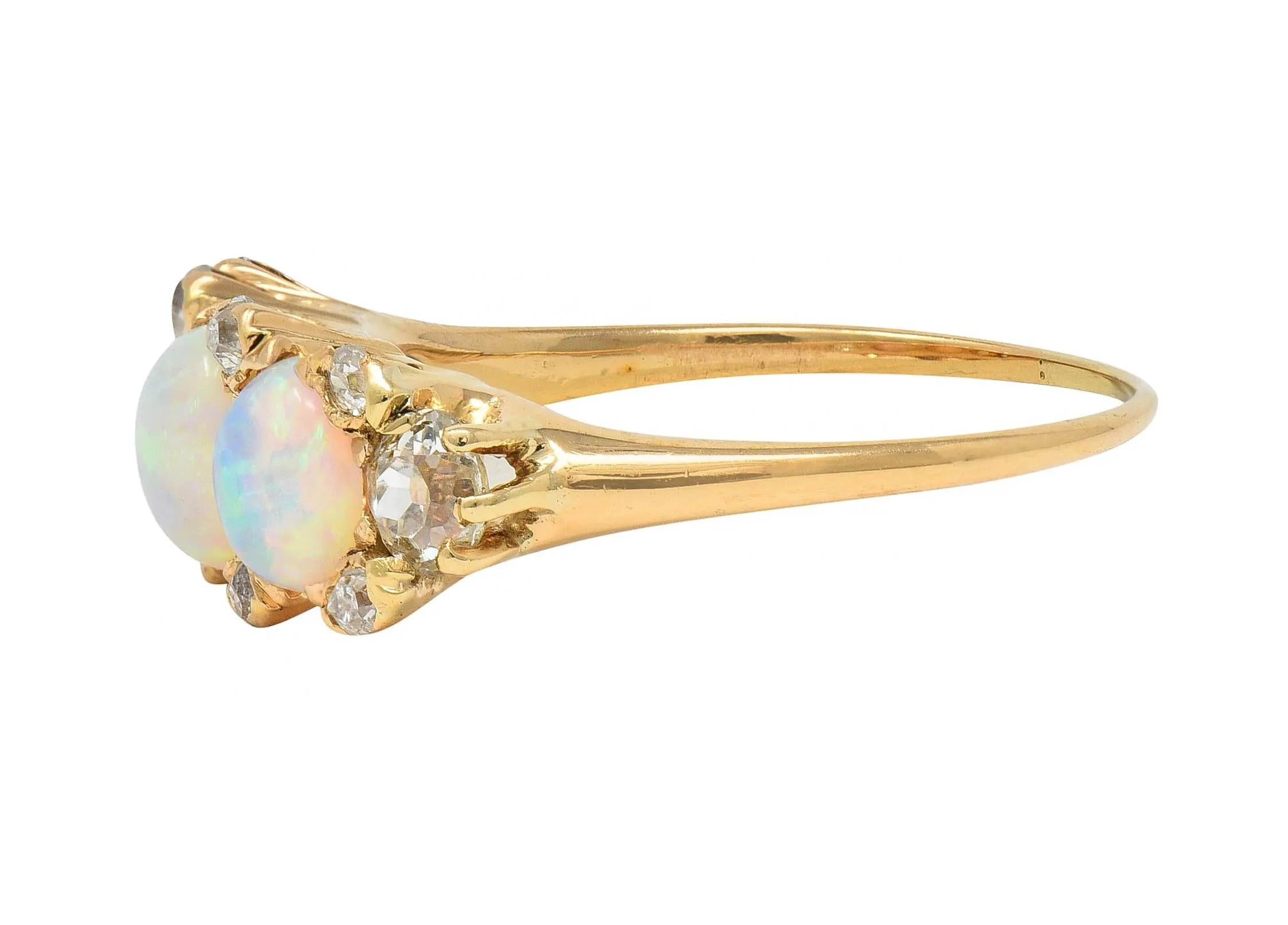 Victorian Opal Diamond 14 Karat Yellow Gold Antique Band Ring