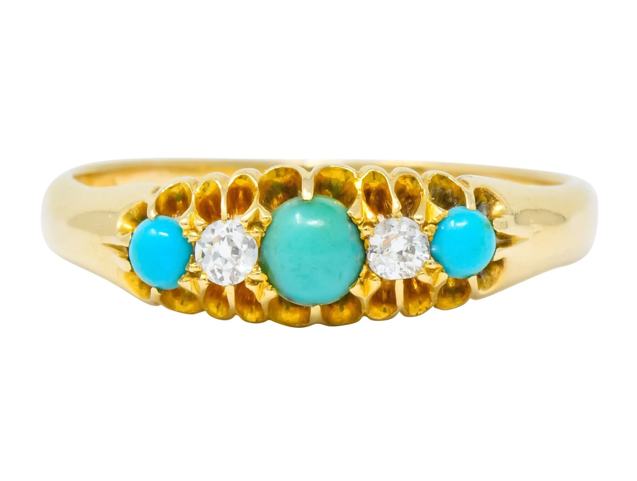 Victorian Turquoise Diamond 18 Karat Yellow Gold Band Ring