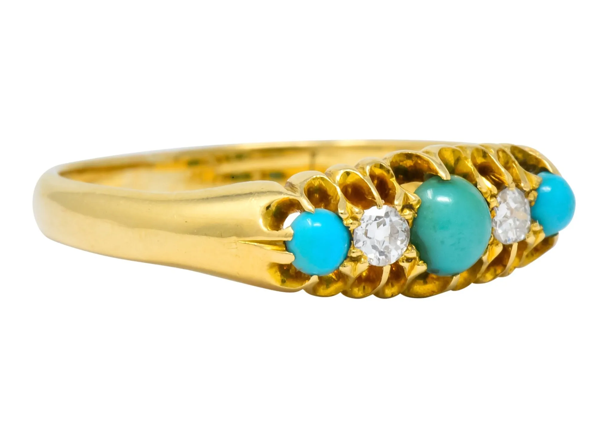 Victorian Turquoise Diamond 18 Karat Yellow Gold Band Ring