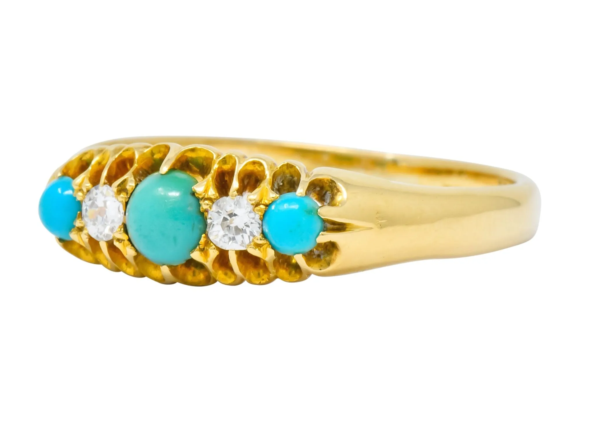 Victorian Turquoise Diamond 18 Karat Yellow Gold Band Ring