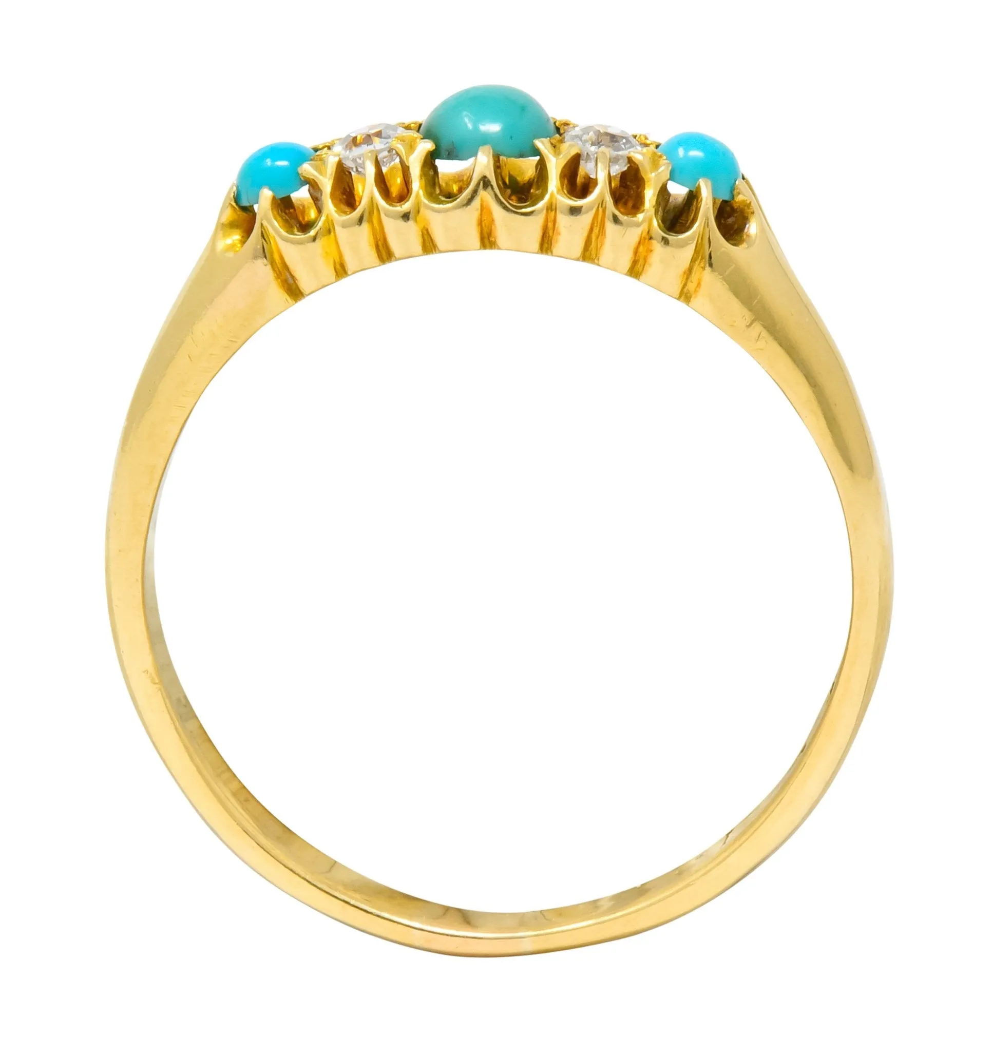 Victorian Turquoise Diamond 18 Karat Yellow Gold Band Ring