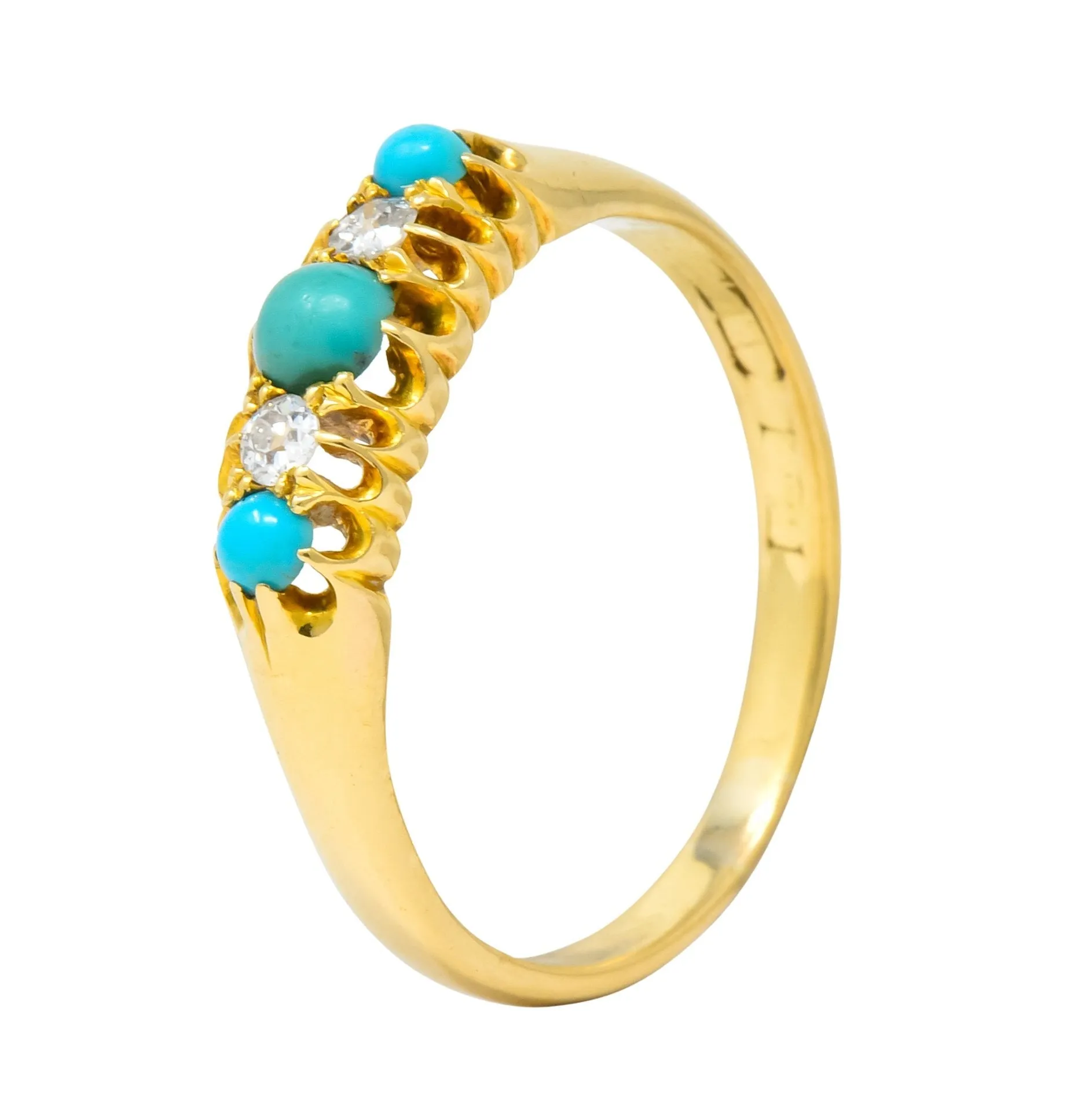 Victorian Turquoise Diamond 18 Karat Yellow Gold Band Ring