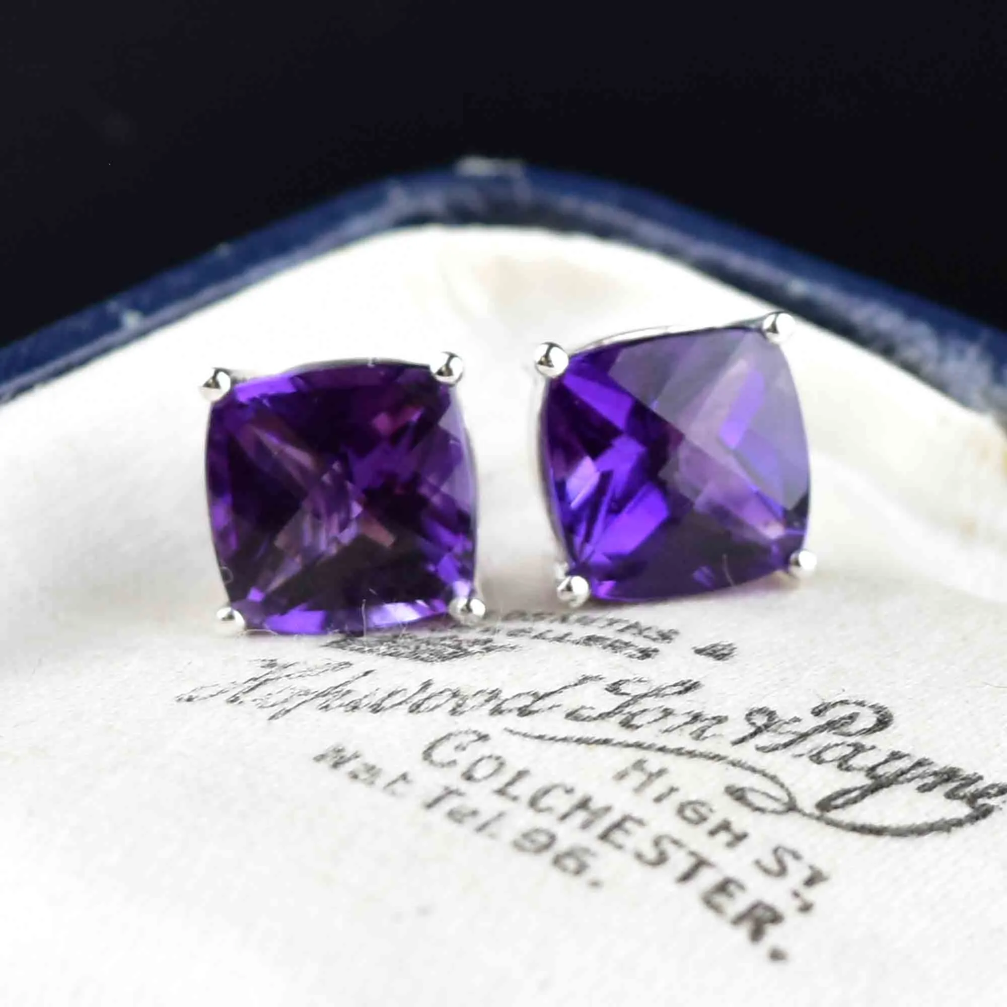 Vintage 14K White Gold Amethyst Square Cut Stud Earrings