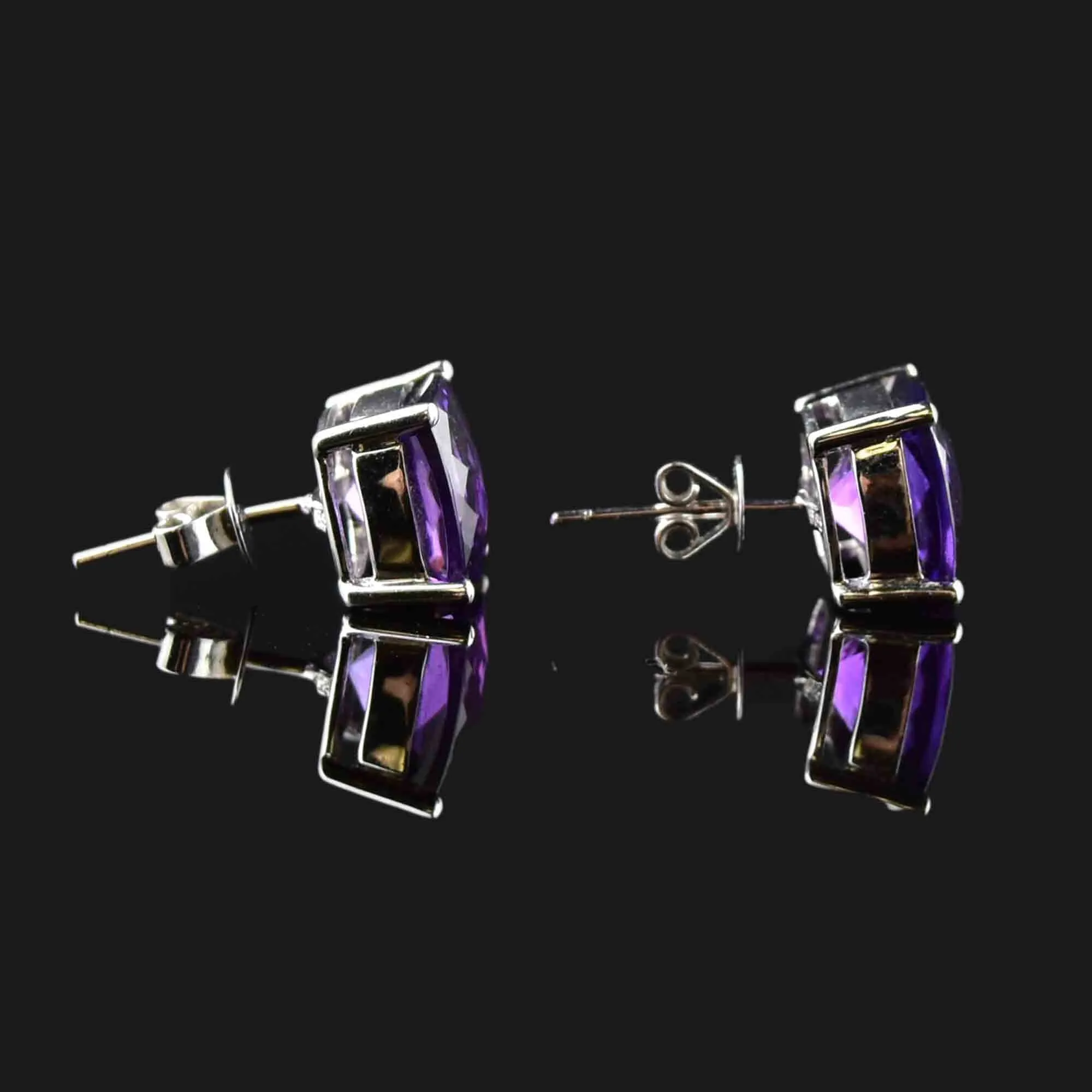 Vintage 14K White Gold Amethyst Square Cut Stud Earrings