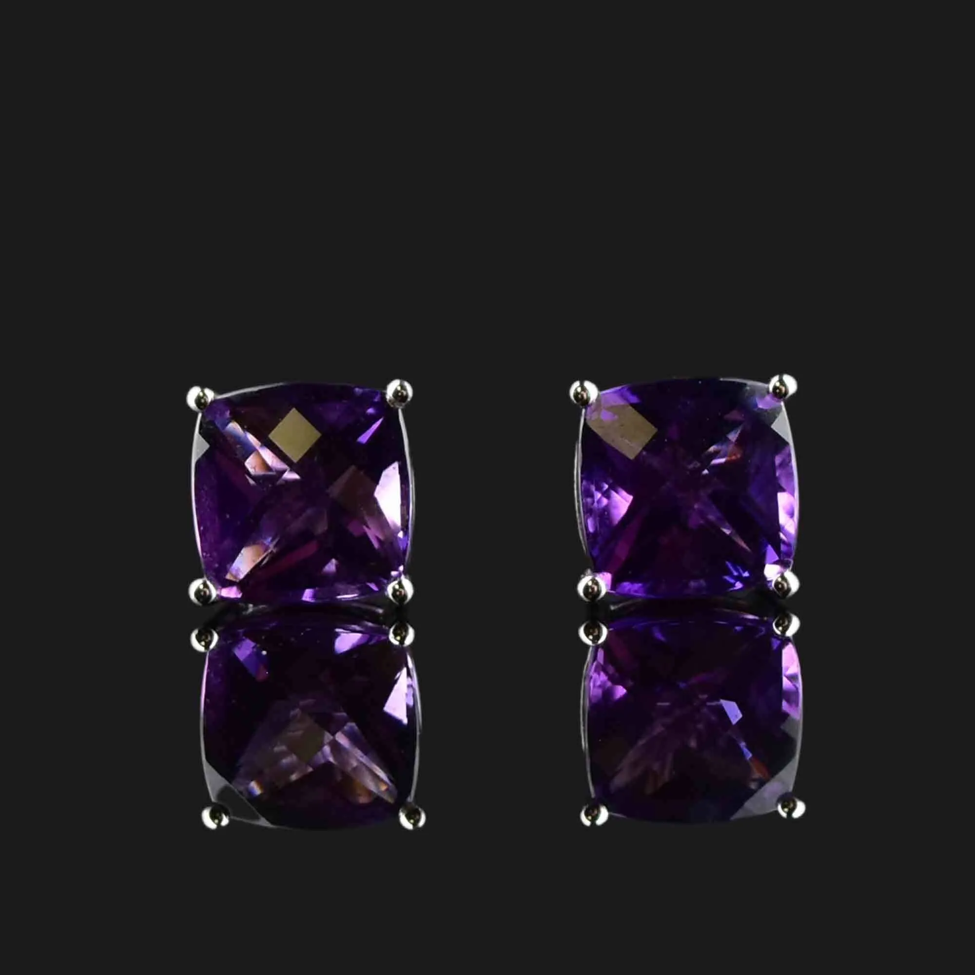 Vintage 14K White Gold Amethyst Square Cut Stud Earrings