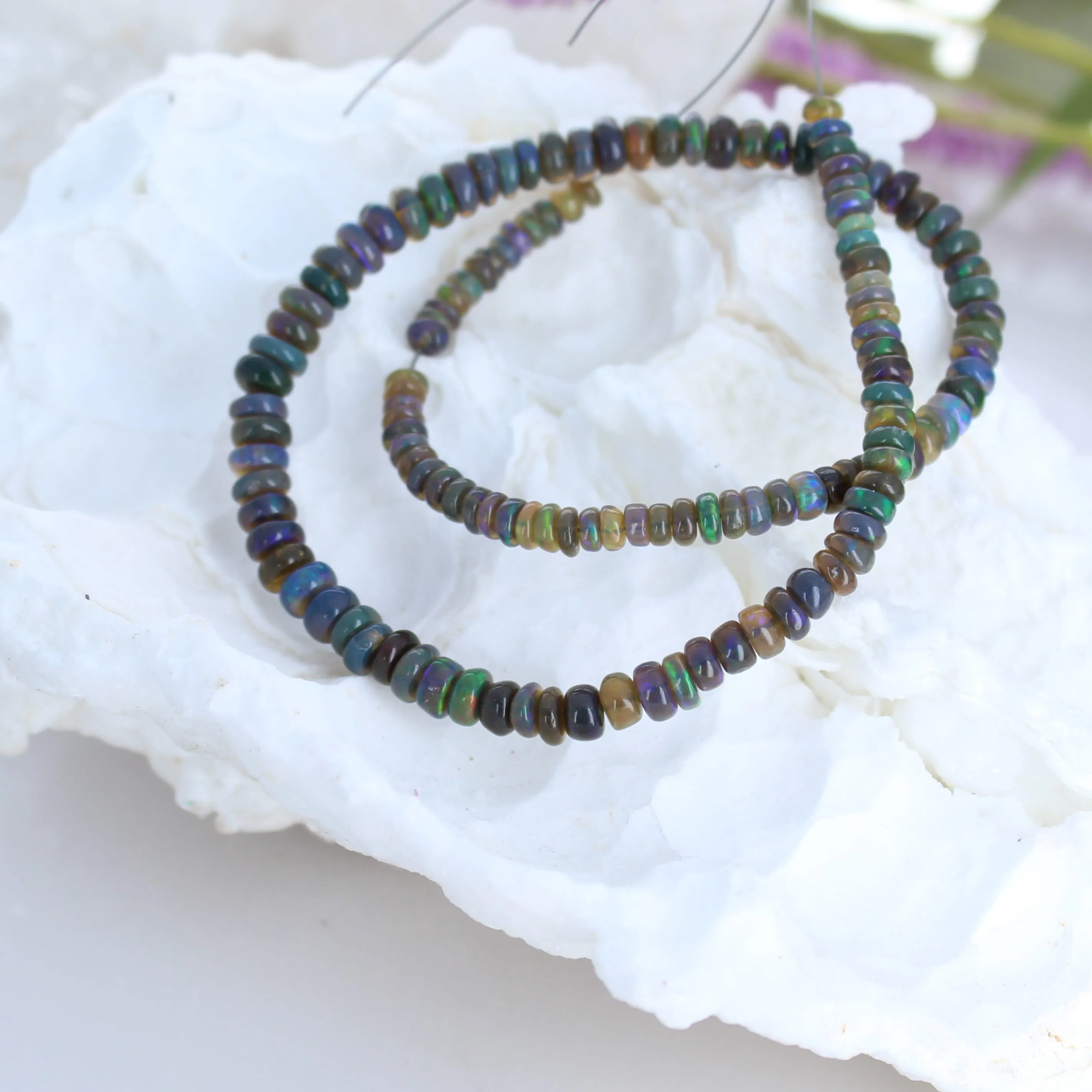 Welo Opal Ethiopian Beads Midnight Blue Peacock 4-5.5mm Rondelles 12