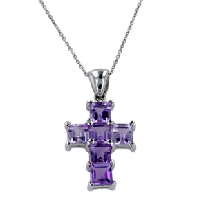 White 14k gold amethyst princess cut fancy solid cross