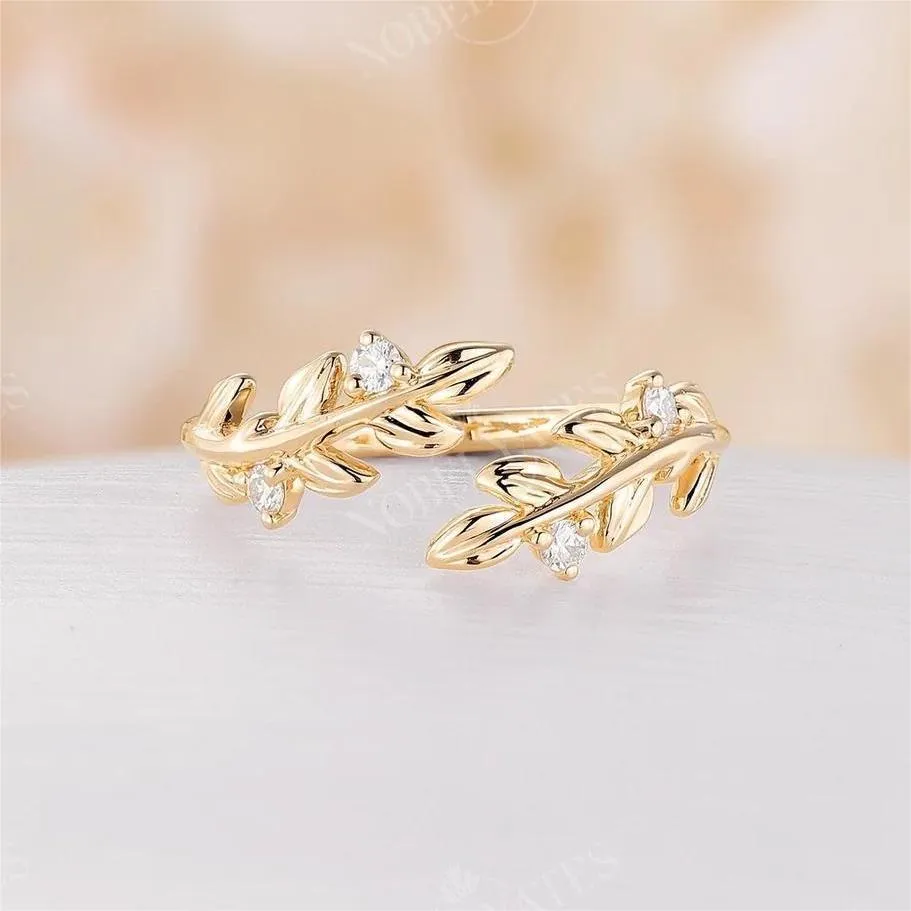 White Opal Nature Inspired Twig Leaf Wedding Band Rose Gold