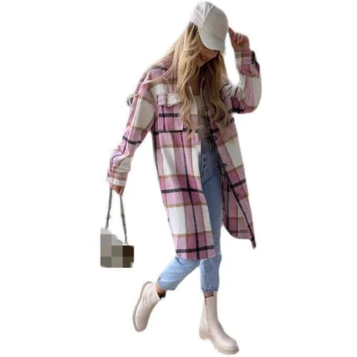 Women's Coat Blouse Long Sleeve Blouses Printing Streetwear Plaid