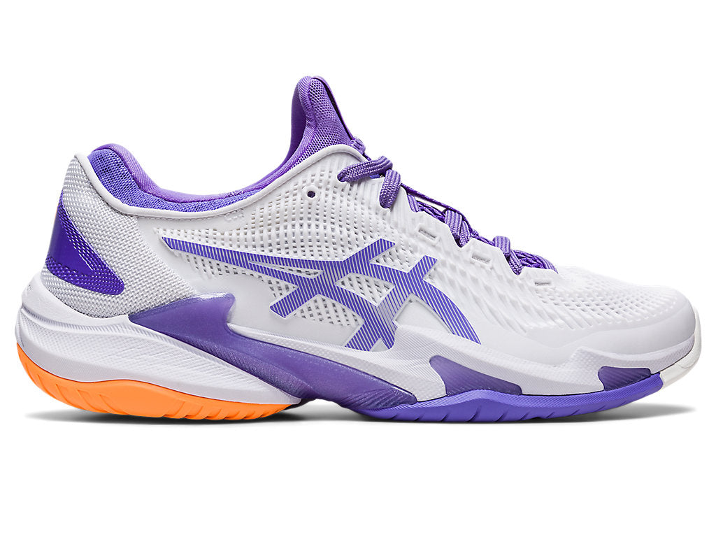 Women's Asics Court FlyteFoam 3, White/Amethyst, 10 B Medium