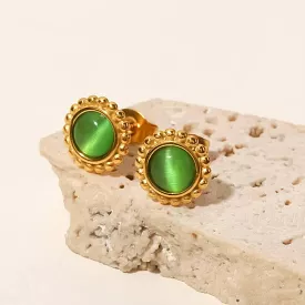 Women's Green Opal Stud Earrings