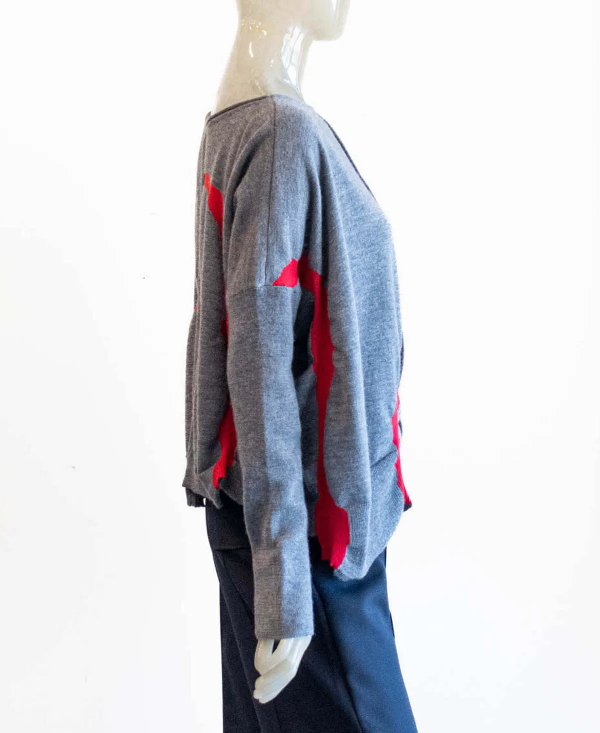 Wool Pattern Sweater - Gray/Red 