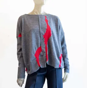 Wool Pattern Sweater - Gray/Red 