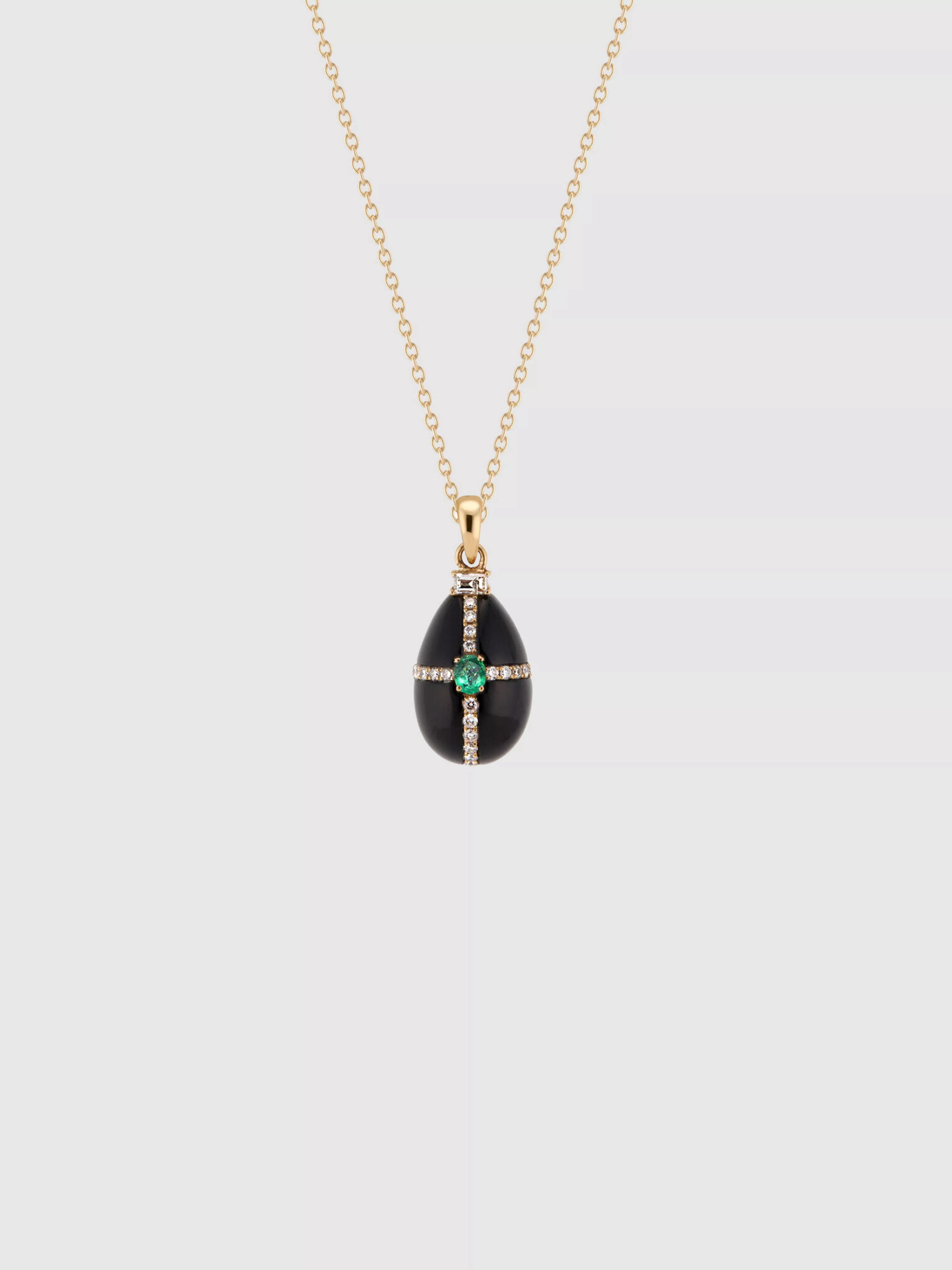 Yellow Gold Diamond Onyx and Emerald Egg Charm Pendant